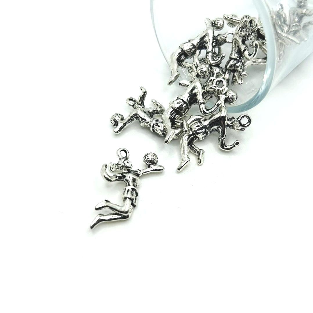 Silver Volleyball Girl 3D Charms, 20x27mm – US Seller