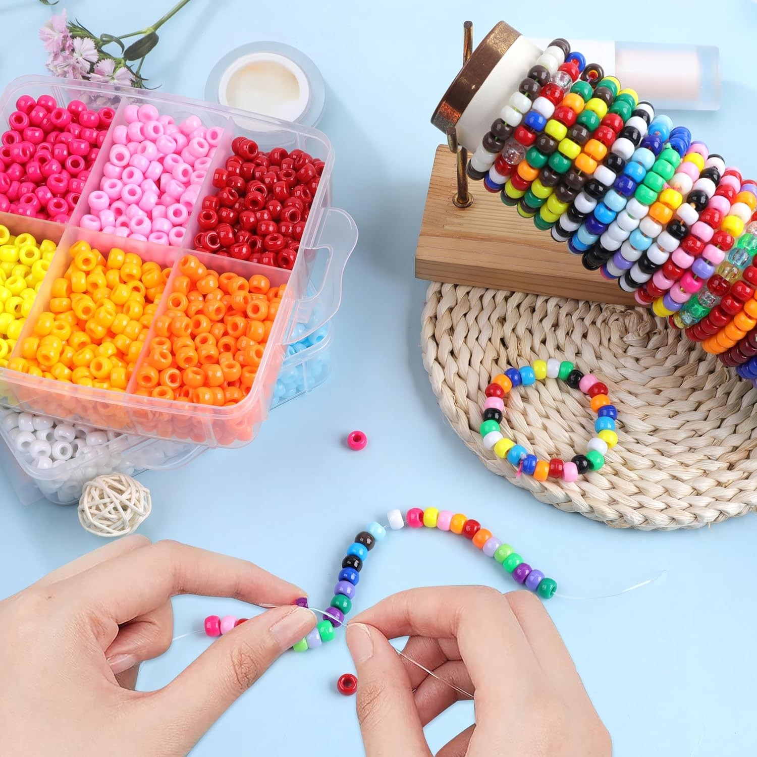 3600 Pony Beads Bulk 6x9mm Colorful Acrylic Beads for Bracelets Crafts