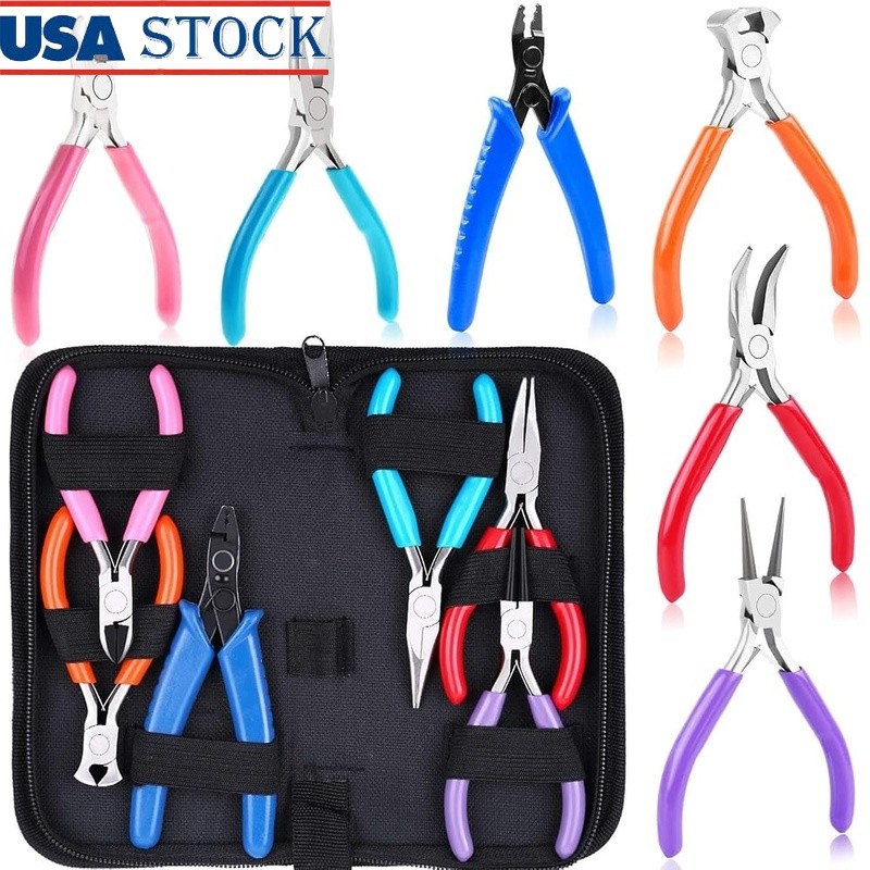 6 Piece Jewelry Making Tools Pliers Set Beading Wire Wrapping Craft DIY New