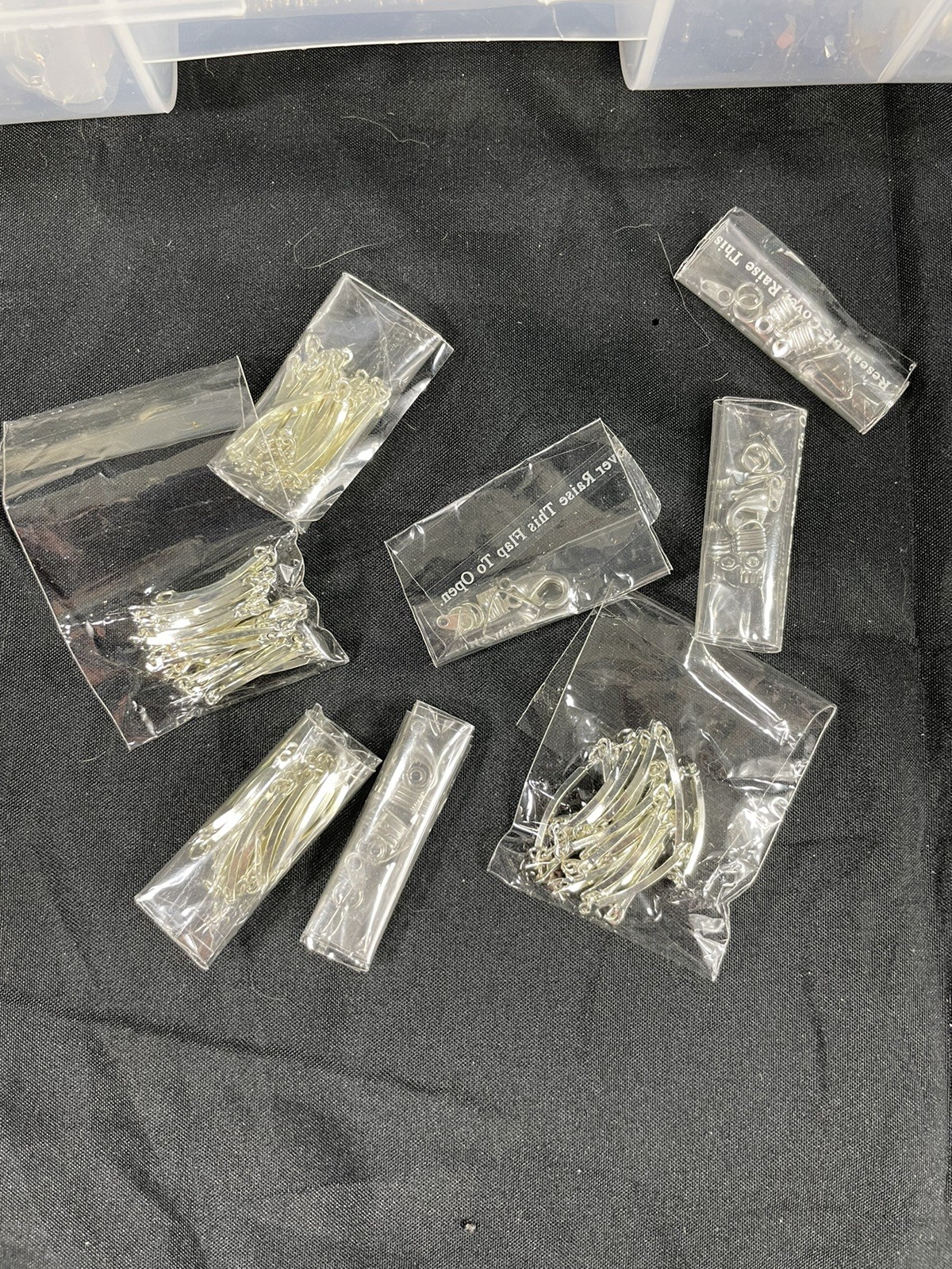 Assorted Lot Of Jewelry Making Supplies Plastic Tote Included New and Used