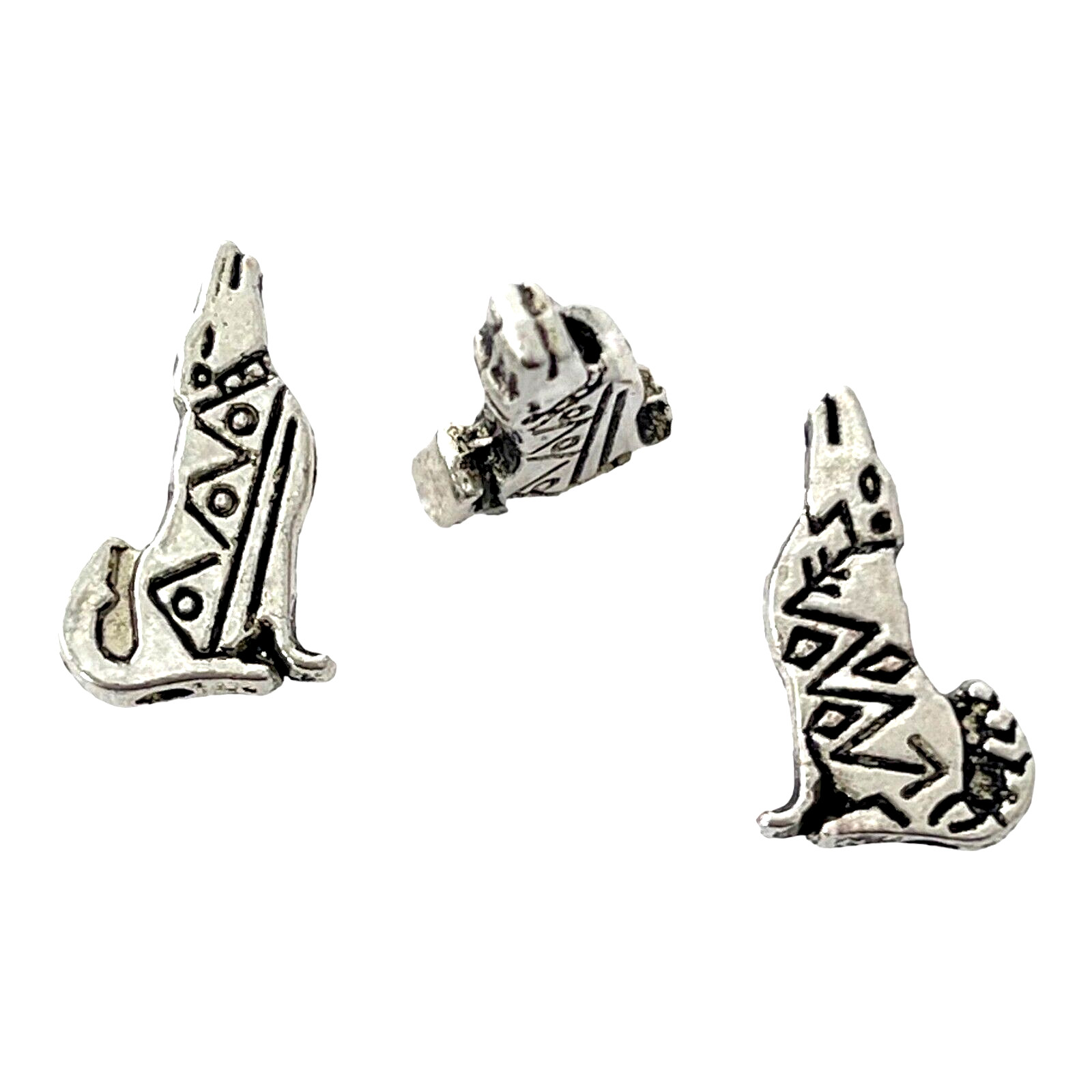 20 Howling Wolf Coyote Spacer Beads Tibetan Silver 20mm 3D Southwestern Style