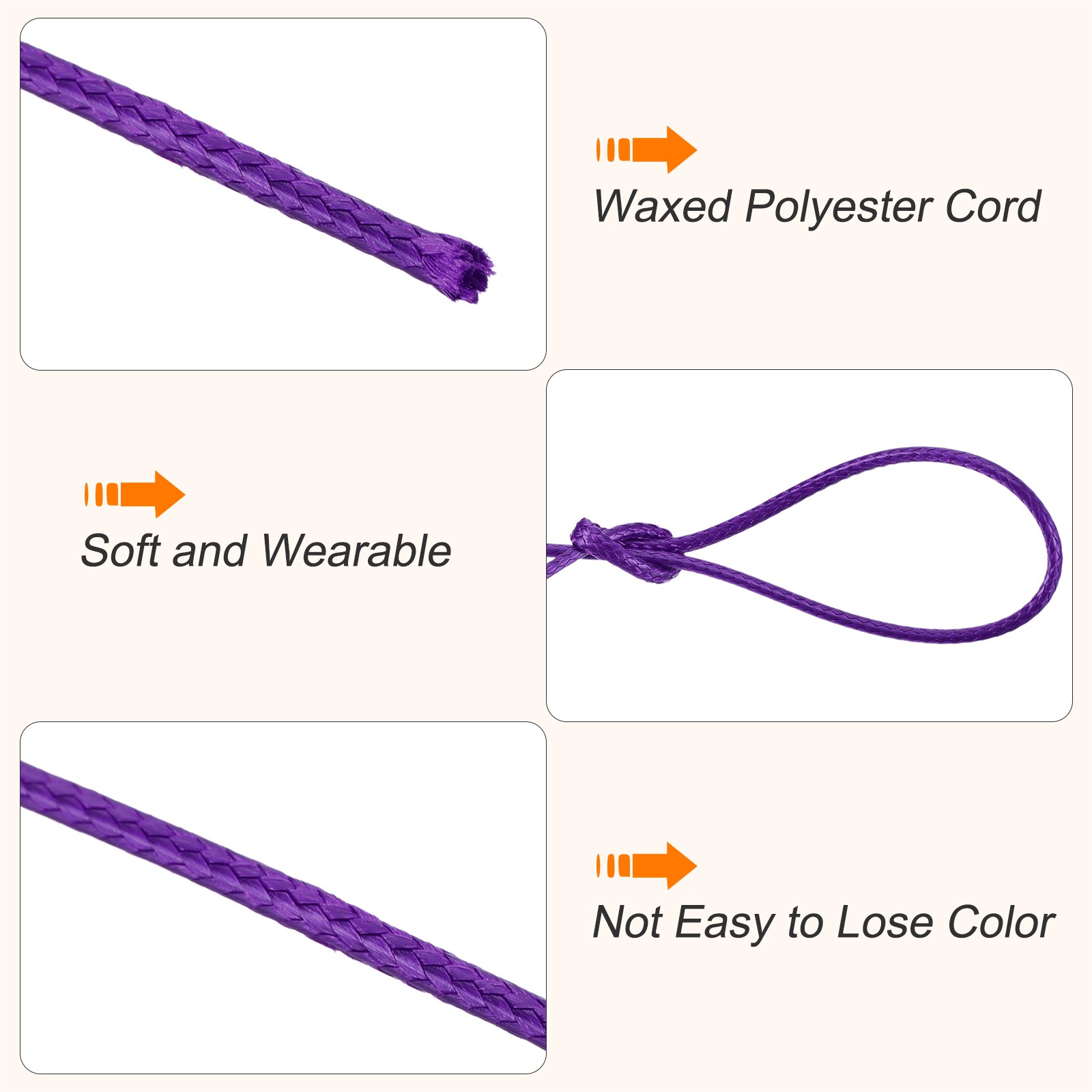 Dark Purple 1.5mm Waxed Cord 175 Yard Wax Bead Thread String for Jewelry Making