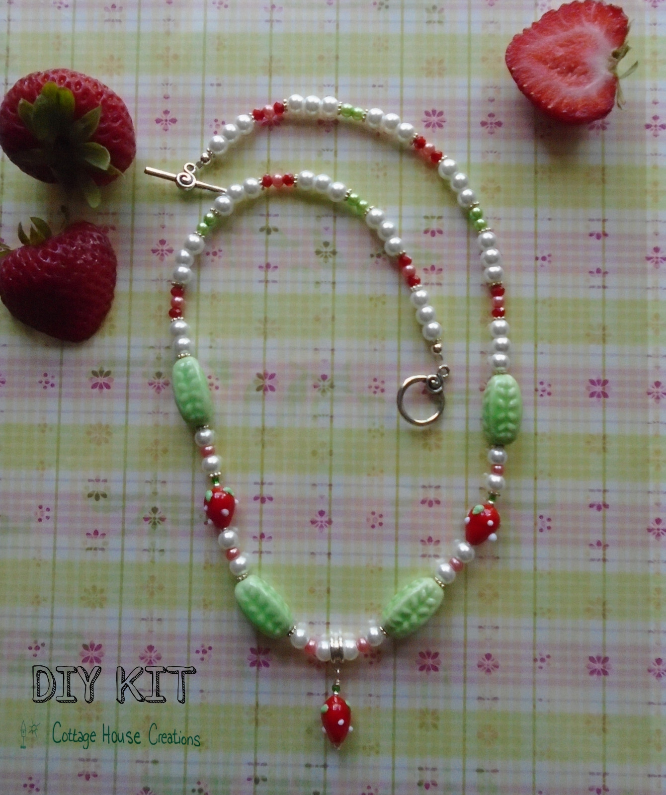 Strawberry Pearl Necklace Earring Glass Bead Jewelry Making Kit