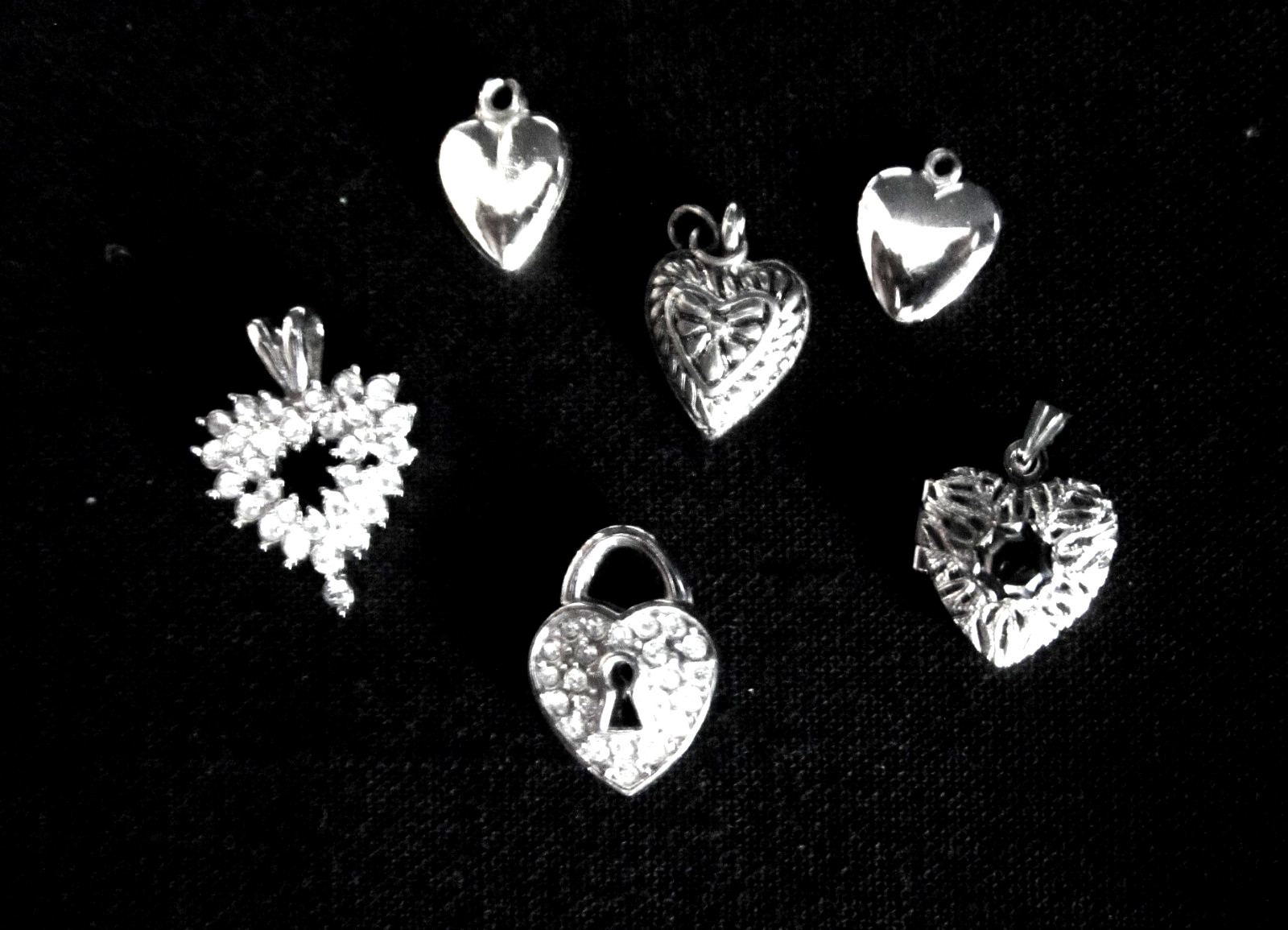 Lot of 6 Tiny Heart Charms/Pendants 2 Tested Silver 1 Locket 3 with Stones