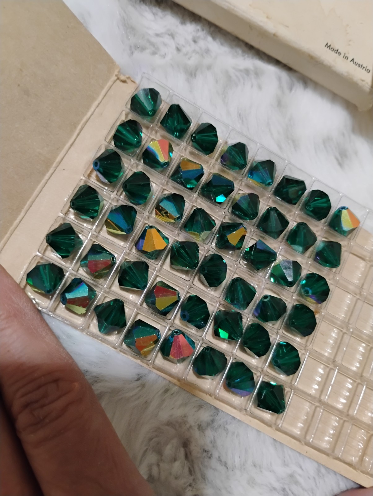 VINTAGE SWAROVSKI EMERALD AURORA BOREALE CRYSTAL BEADS 5301/10mm 48 AVAILABLE