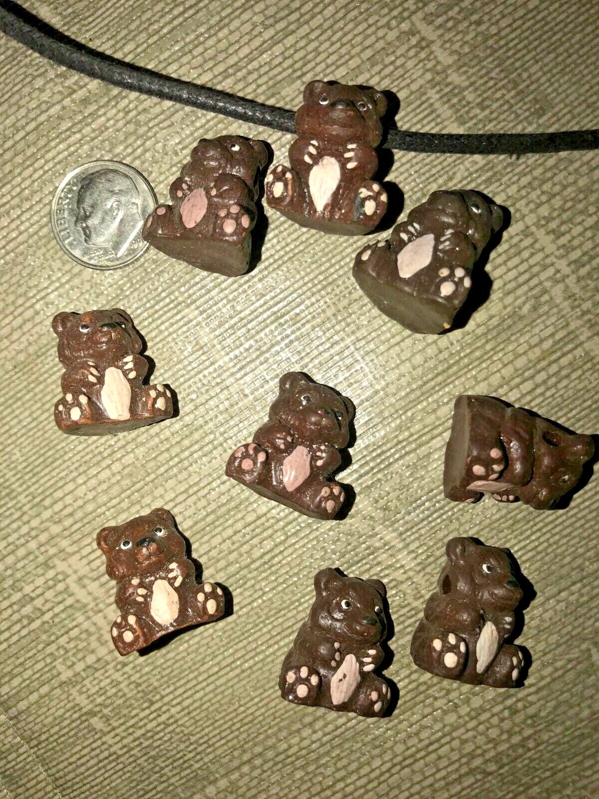 9 Animal Bead Pendants TEDDY BEARS USA Artisan Made Ceramic High Quality Lg Hole