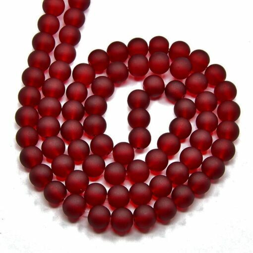 10mm Dark Red Frosted Glass Round Beads – 15″ strand (40cm) – Approx 40 beads