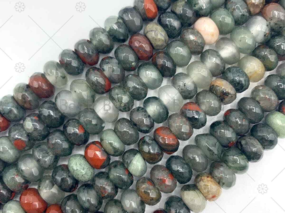 Natural African Bloodstone Rondelle Faceted Beads Strand, Jewelry Making 6x10mm