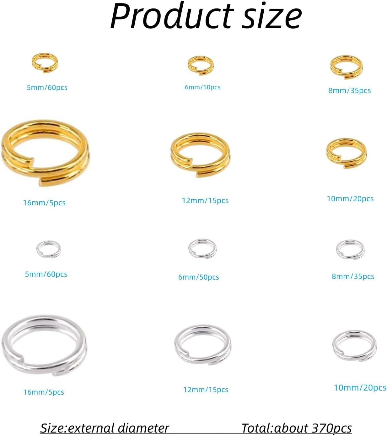 6 Gold and Silver Jump Rings, Double Loops round Split Key Chain Rings for DIY