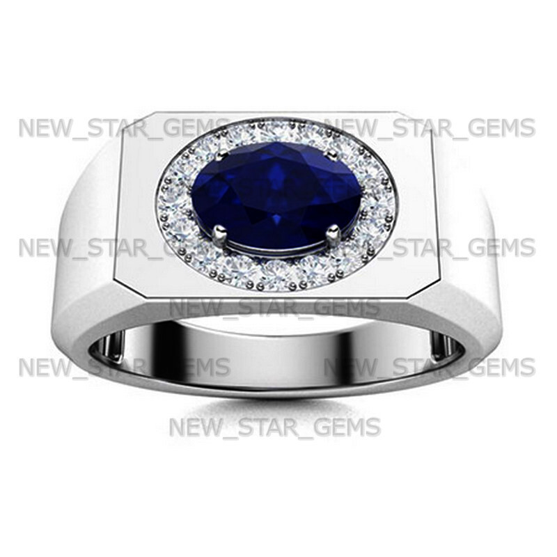 AAA Quality Blue Sapphire Gemstone Ring For Men’s 925 Silver Wedding Ring
