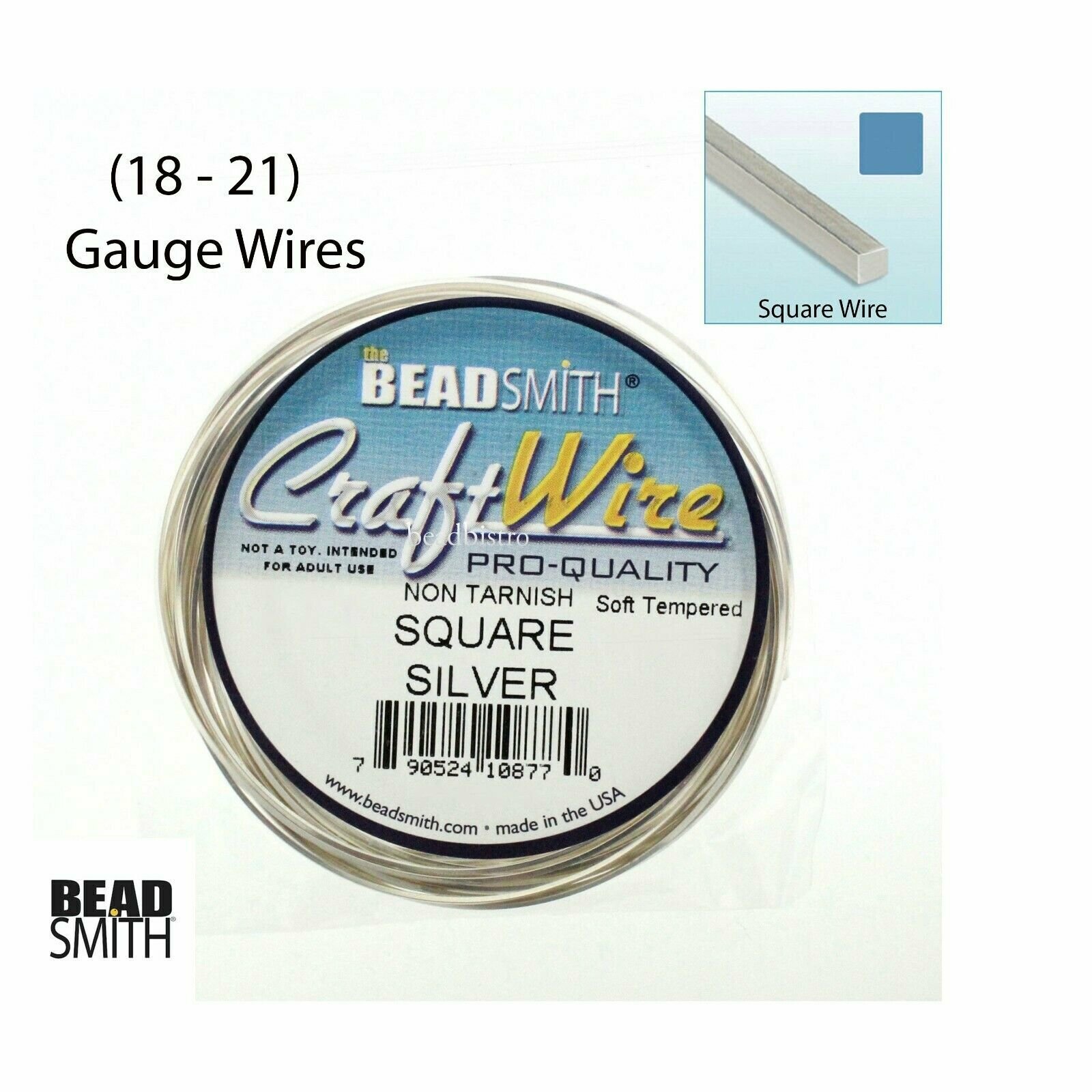 Beadsmith SQUARE Silver Plated Non-Tarnish 18 Gauge, 21 Gauge Square Craft Wire