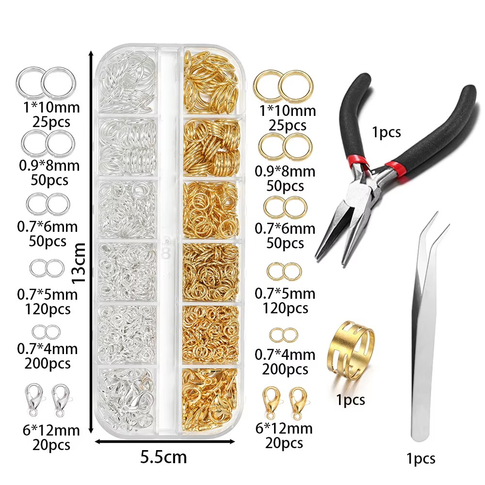 930Pcs/Box Jewelry Findings Kits Open Jump Rings Lobster Clasps Hooks Pliers Twe