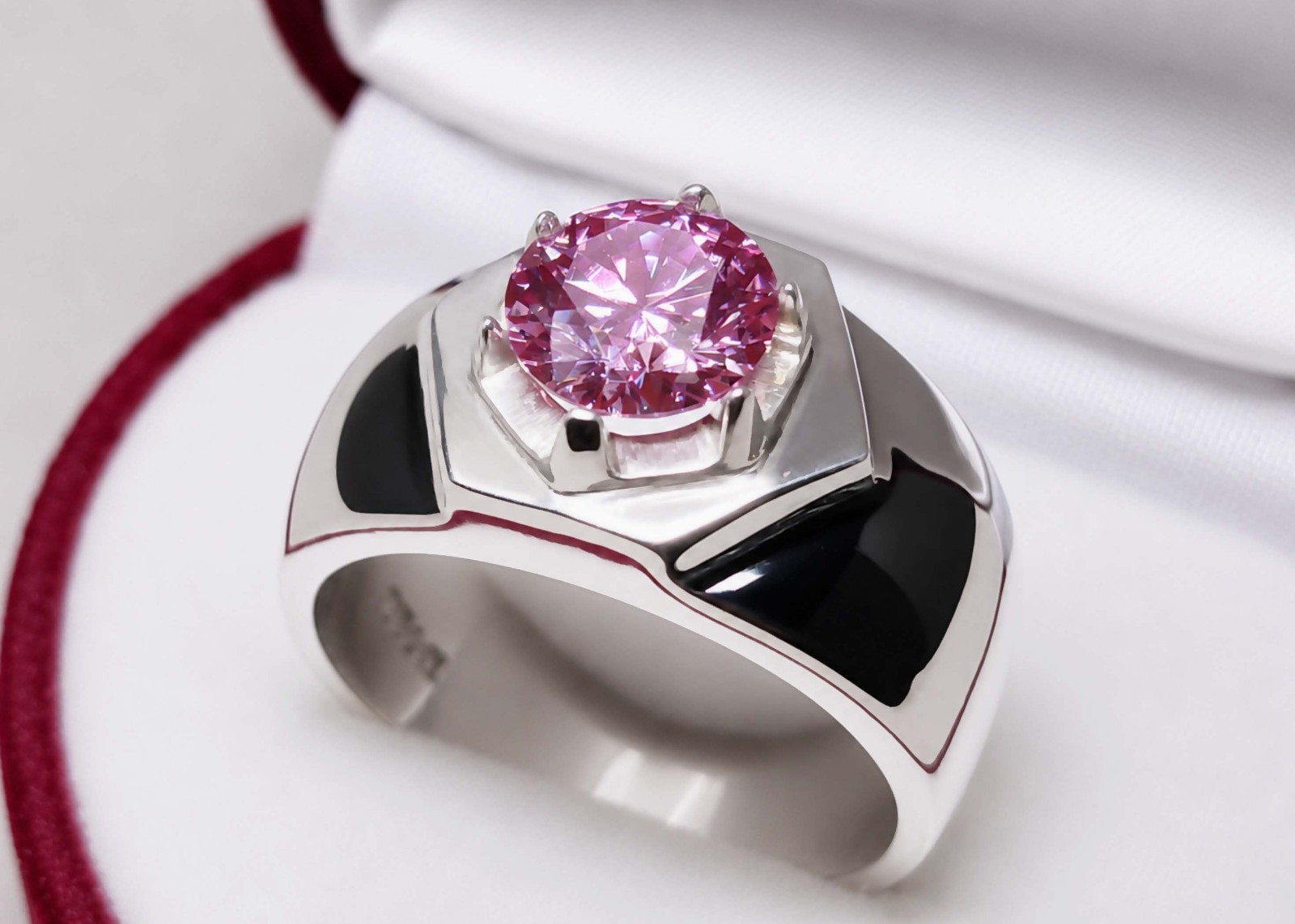 2 Carat Diamond Cut Pink Fire Moissanite Sterling Silver 925 Handmade Star Ring