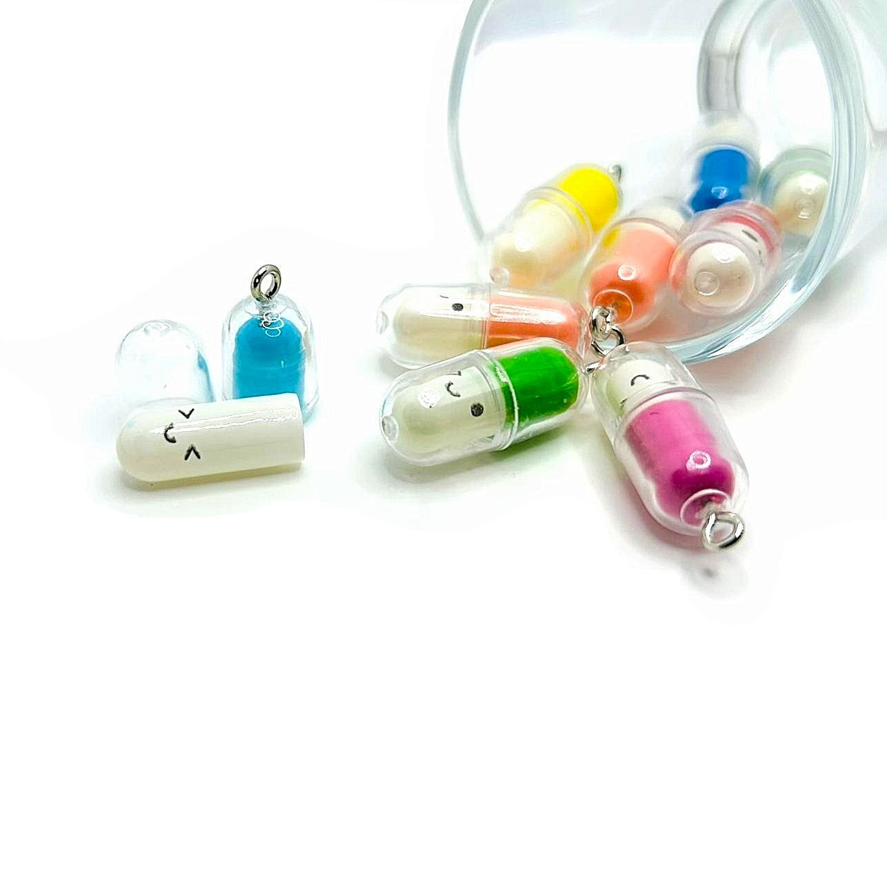 Mixed Kawaii Happy Pill Wish Capsule Charms, 10x28mm – US Seller