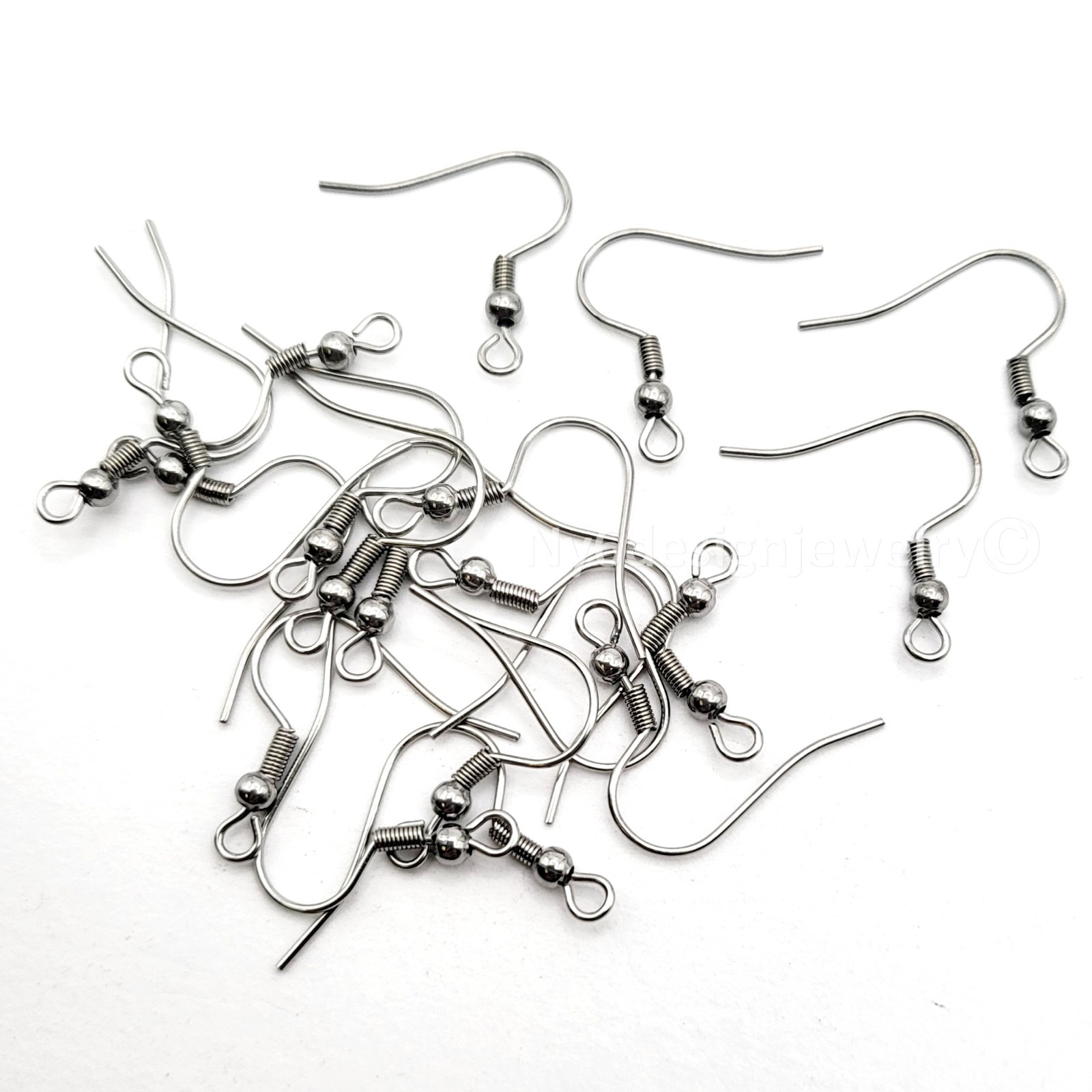 Stainless Steel French Ear Wires 20mm with Coil & 3mm Ball – 20pcs Hooks