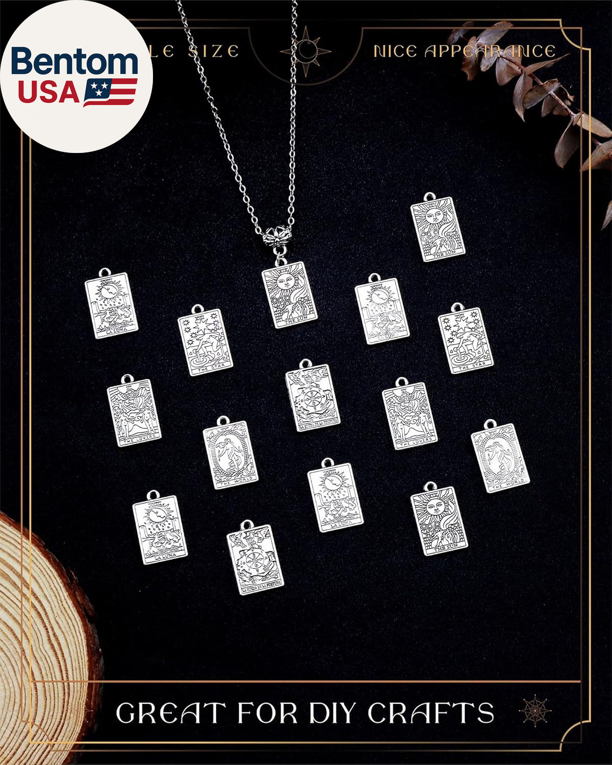 60 Pcs 6 Styles Tibetan Tarot Charms, Rectangle Amulet Sun Charms, Vintage Magic