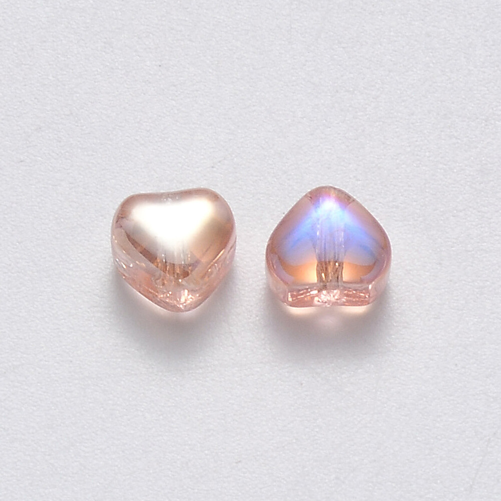100x Clear Glass AB Rose Gold Earring Bracelet Heart Beads Jewelry Spacer Beads