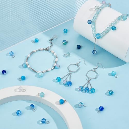 180pcs 18 Colors Round Dangle Charm Pendants 8mm Blue Glass Charms Crystal