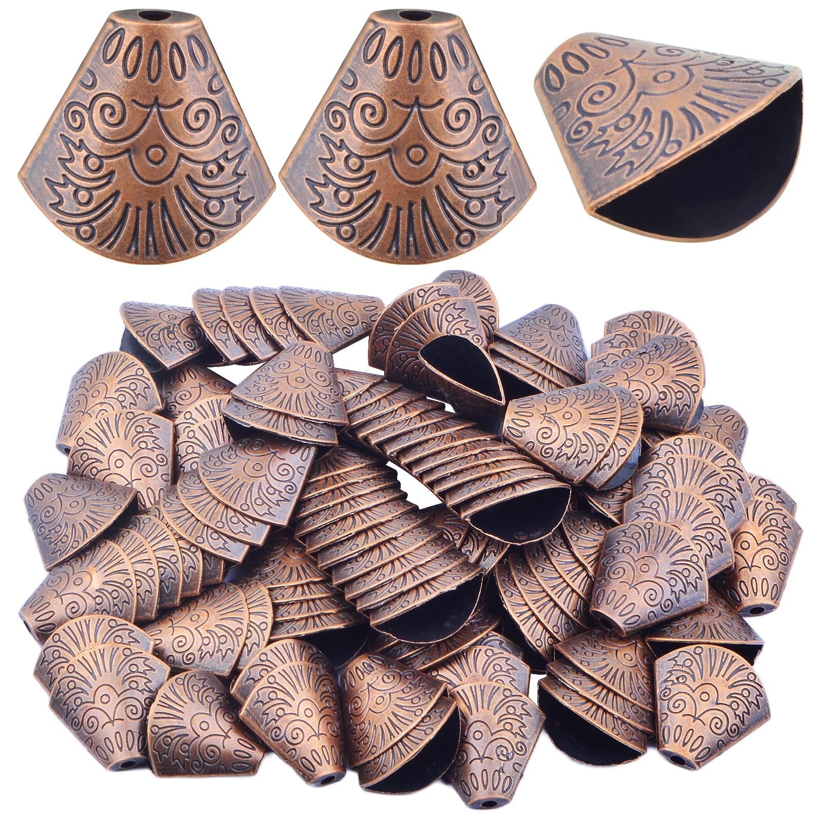 100pcs Antique Red Copper Bead Cone End Caps Tibetan Alloy Spacer Bead Caps C…