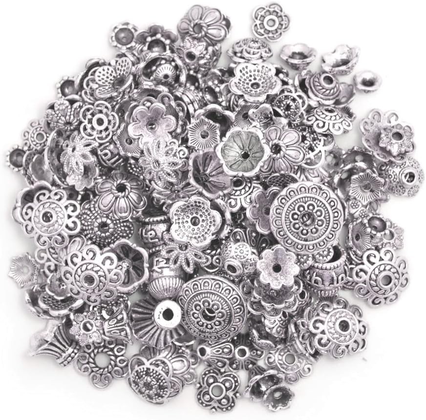 160-210pcs Bali Style Jewelry Making Metal Bead Caps Deluxe New Mix, 100