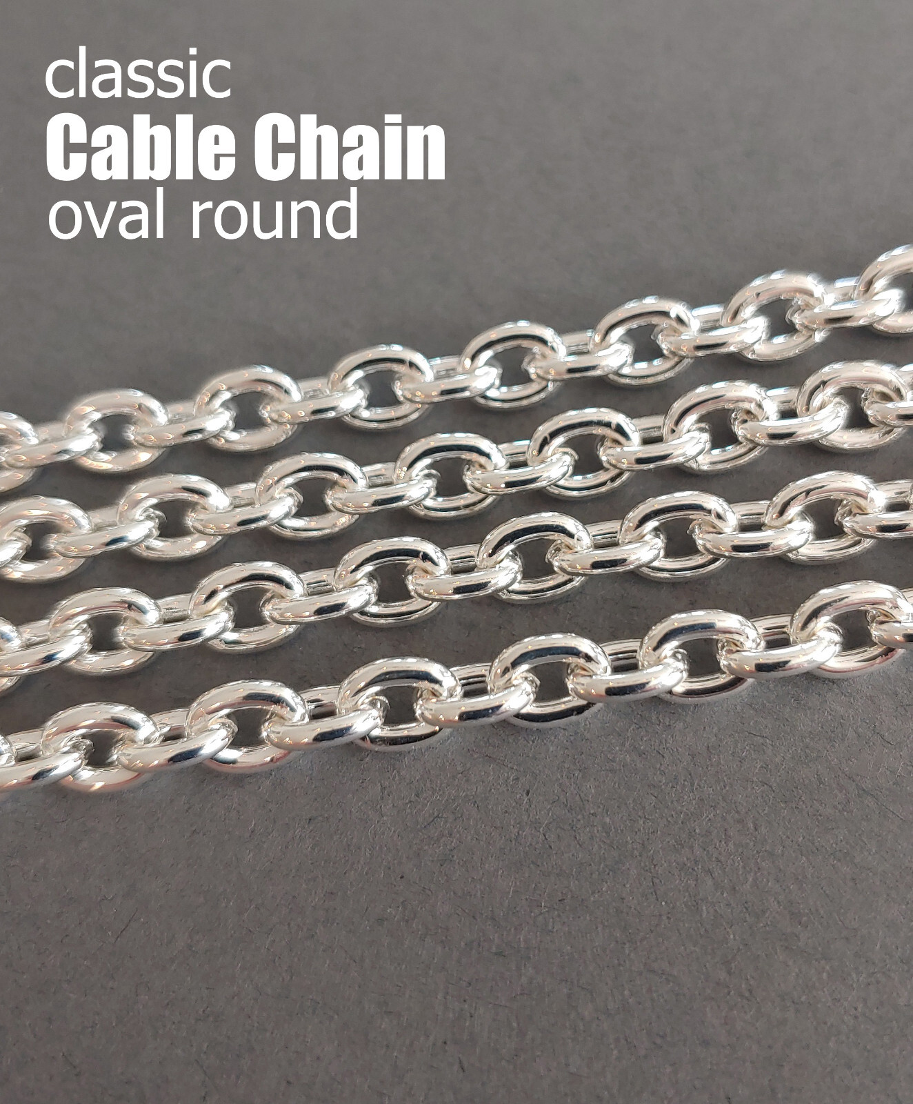 Classic Oval Round Steel Bracelet Cable Chain DuroPlate Choose Finish 7x9mm.