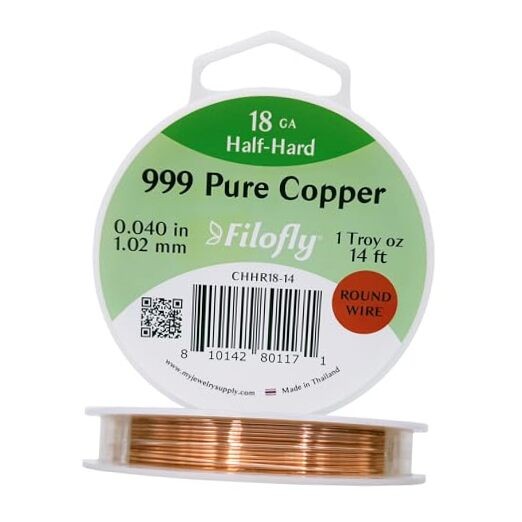 Copper Wire, Half Hard, Round (14 FT) 18 Gauge 1 Troy oz