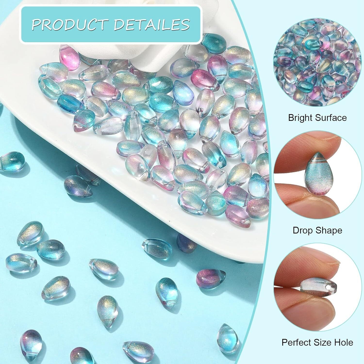100x Crystal Glass Glitter Powder Teardrop Charm for Jewelry Making DIY Craft