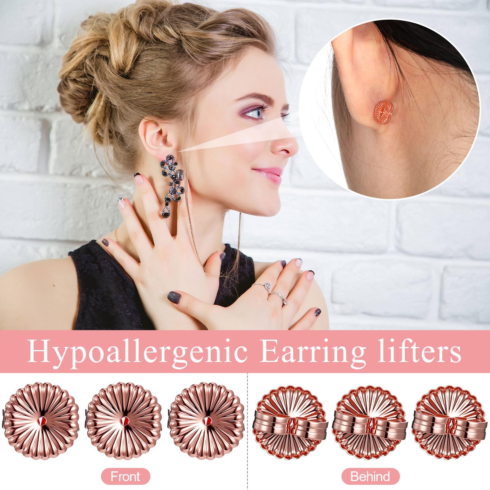 Highergo 30 Pieces Large Earring Back Jumbo Backs Secure Rose Gold