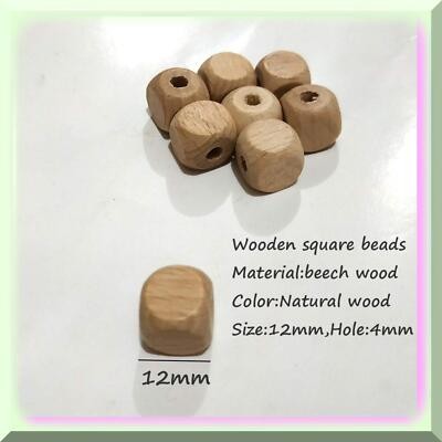 50pcs Beech Wooden Square Beads, 12mm Blank