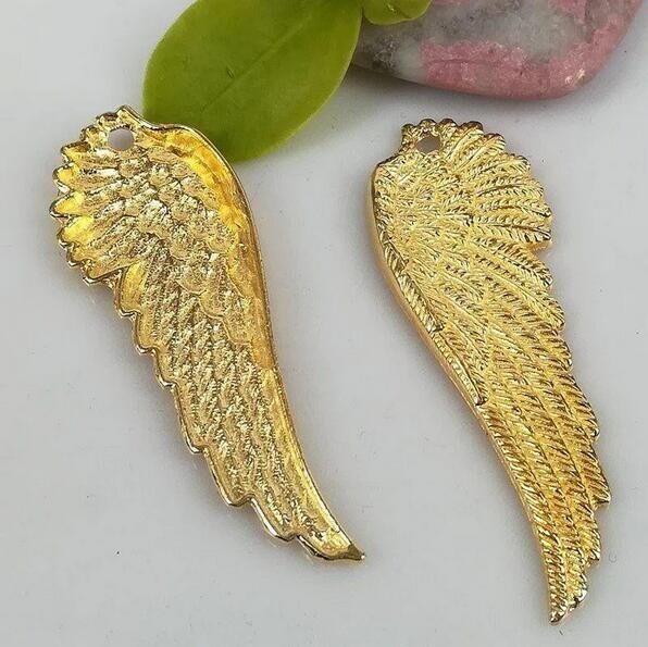 4PCS shinny gold color crafted right wing design charms EF0282-G