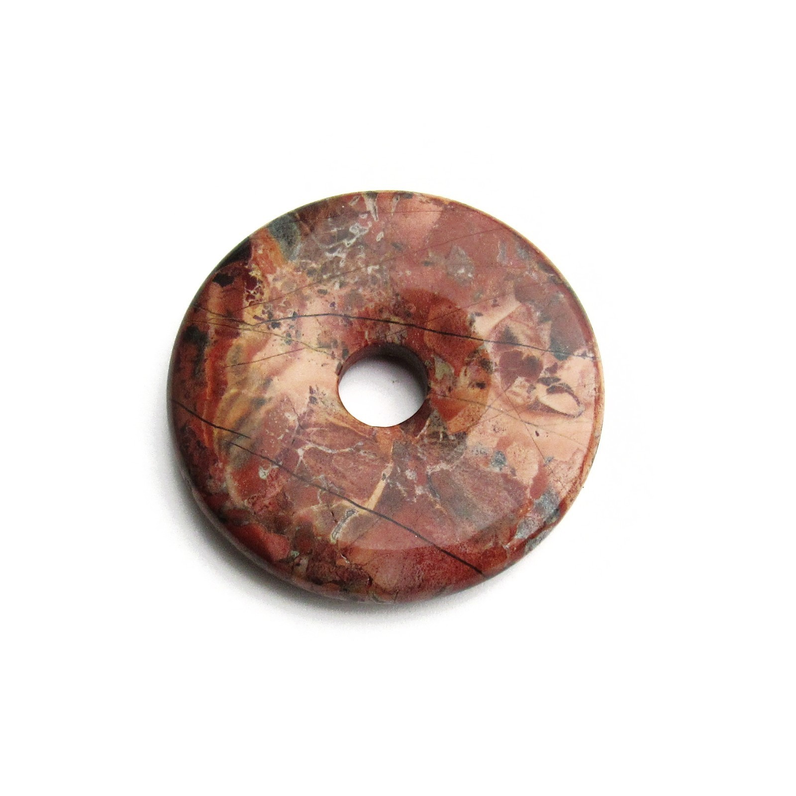 40mm Brecciated Jasper Stone Donut Pendant, Dark Rusty Red, Brown Earth Tones
