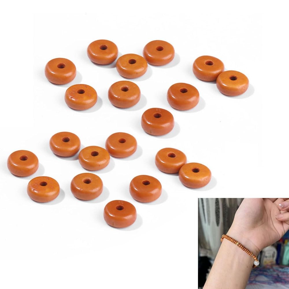 JuxLux 50 Pack 6mm Flat Round Spacer Beads Olive Wood Disc Loose Jewelry Maki…