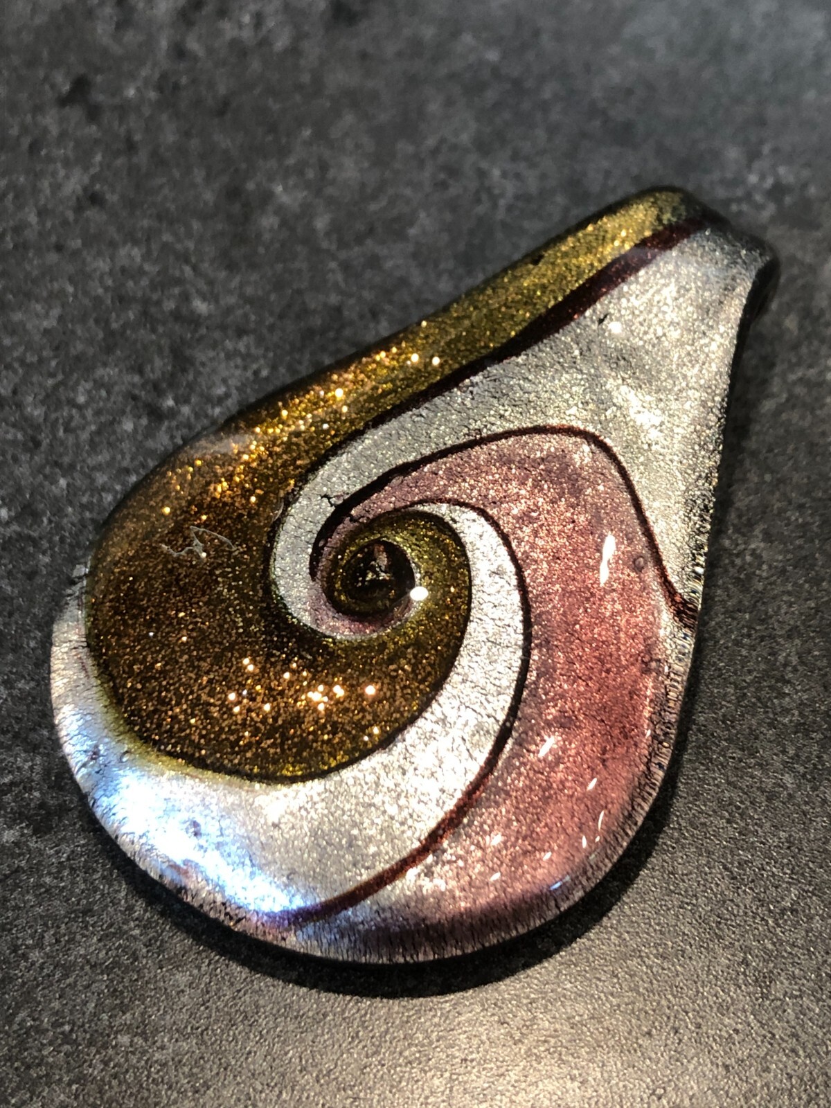 Pendant Artisan Hand Made Glass Spoon Style in Swirled Pink Silver & Gold Colors