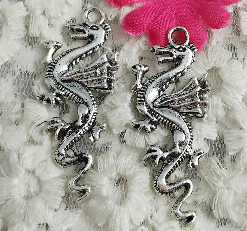 Free Ship 28 pcs Antique silver dragon charms pendant 50x21mm H-4165