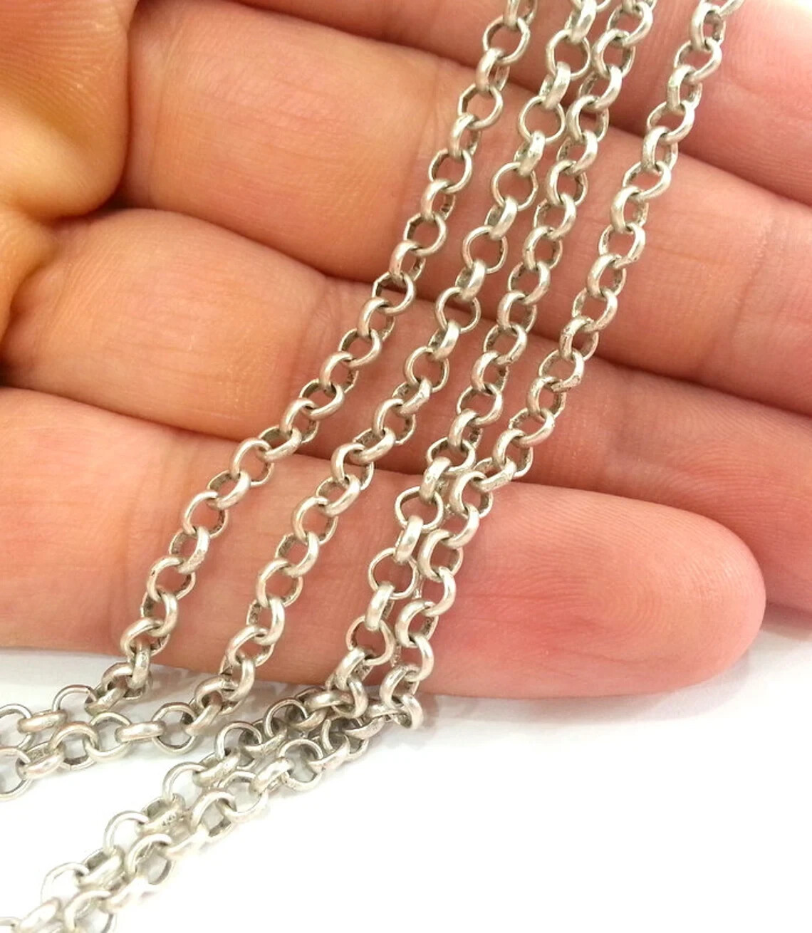 Silver Chain Antique Silver Plated Rolo Chain 1 Meter – 3.3 Feet (4 mm)