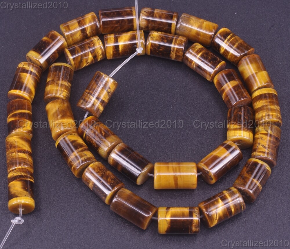 Natural Gemstone Tiger’s Eye Tube Spacer Beads 4mm 6mm 8mm 10mm 12mm 16mm 15.5″