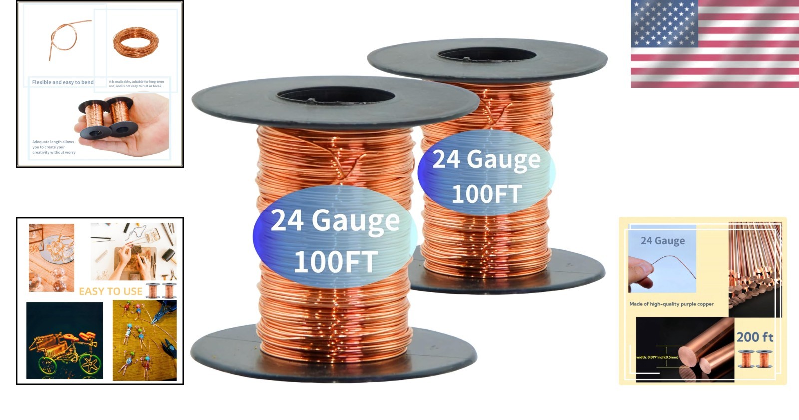 99.9% Pure Copper Wire – 2 Rolls of 200ft 24 Gauge for Jewelry & More