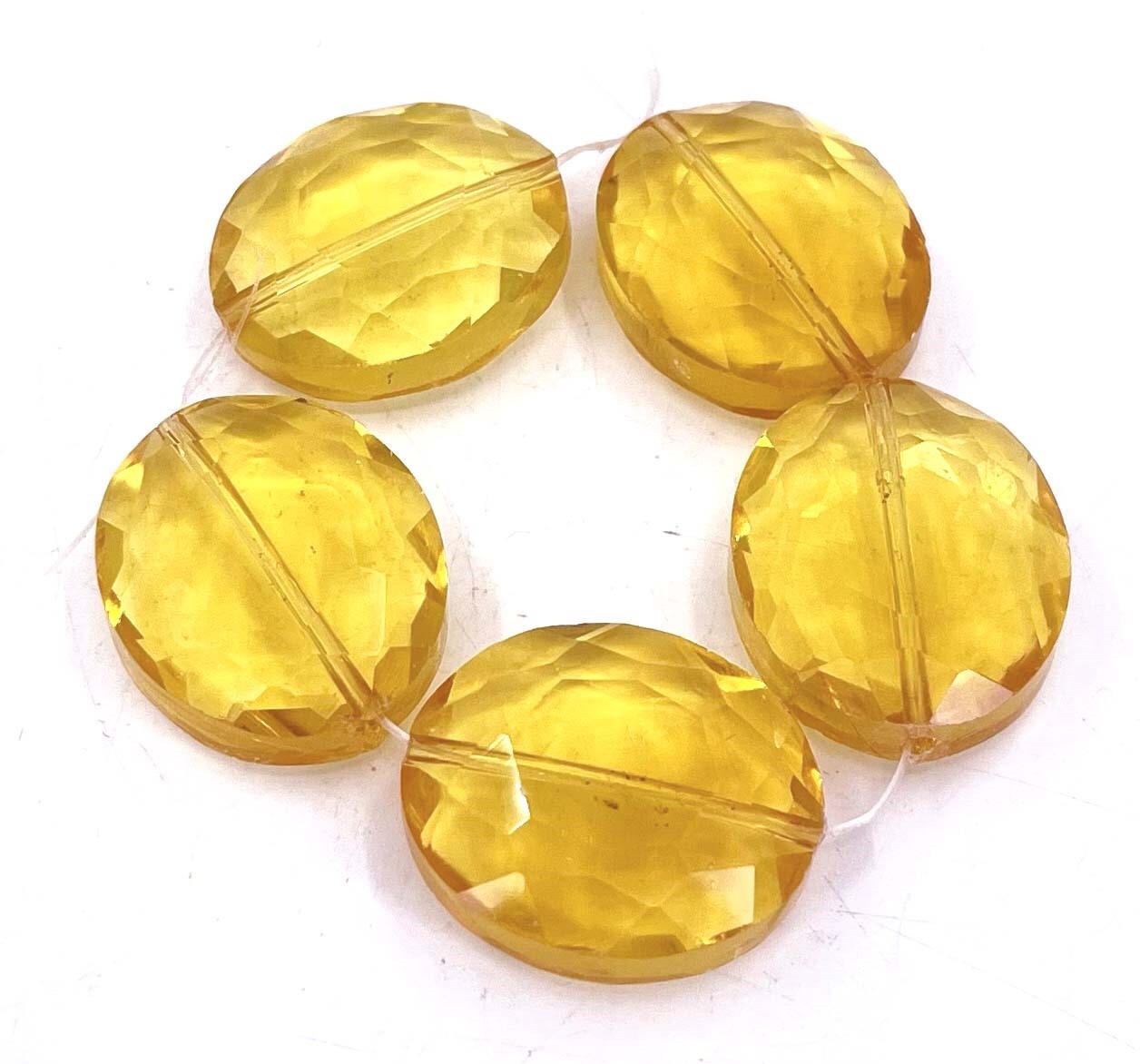 5 Large Fire Polish Glass Gold / Topaz Faceted Oval Crystal Beads 24x20mm