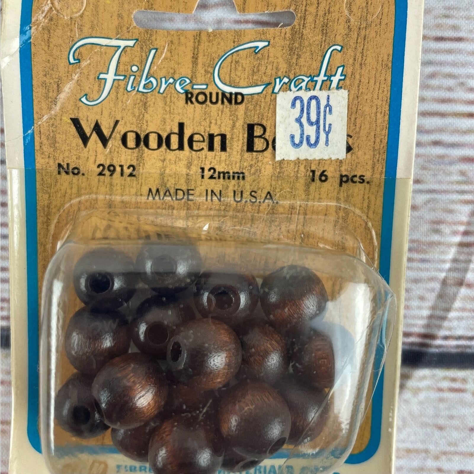 Vintage Fibre-Craft Round Wooden Beads #2912 12mm 16 pcs