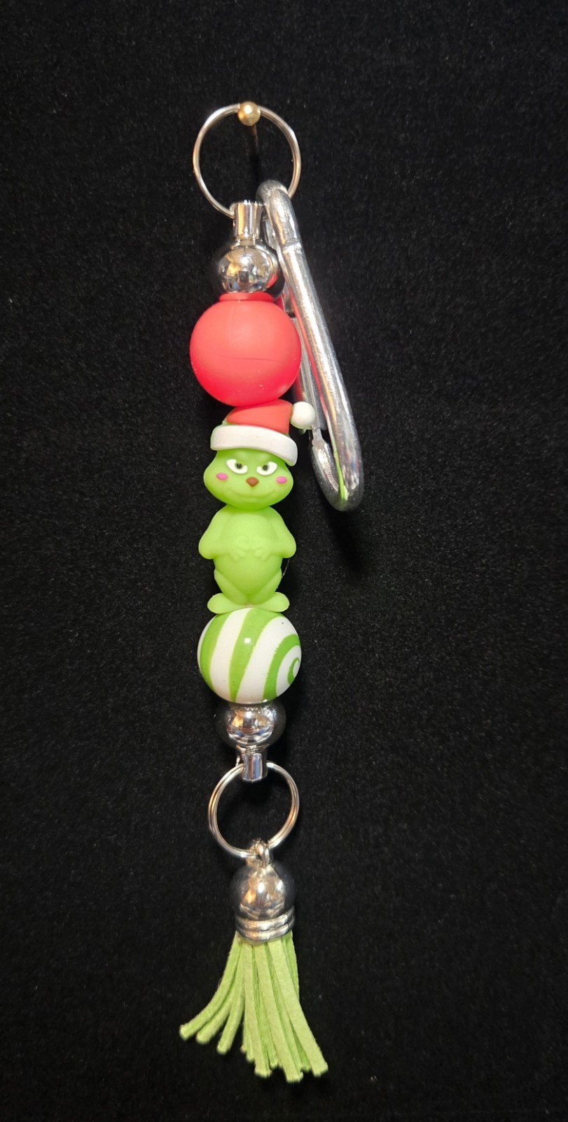 Silicone Focal Beadable Keychain- Purse/Backpack Charm – Grinch#3 – 1 Piece