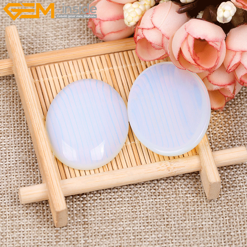 5Pcs White Opalite Stone Oval Flat CAB Cabochon Back Stone Beads Jewelry Making