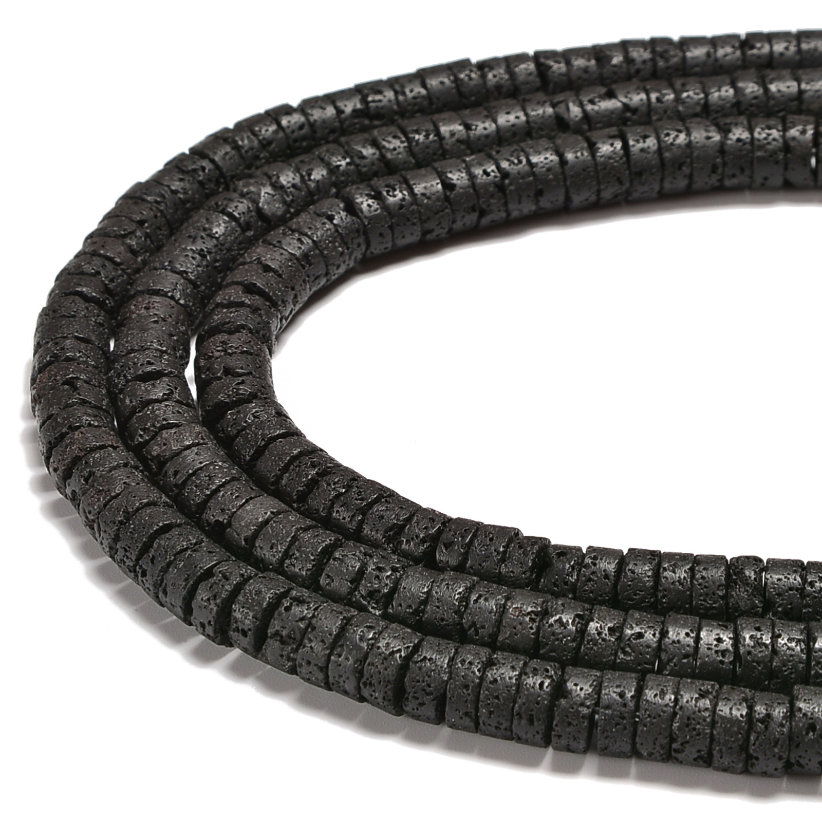 Black Lava Rock Heishi Disc Beads Size 3x6mm 3x8mm 15.5″ Strand