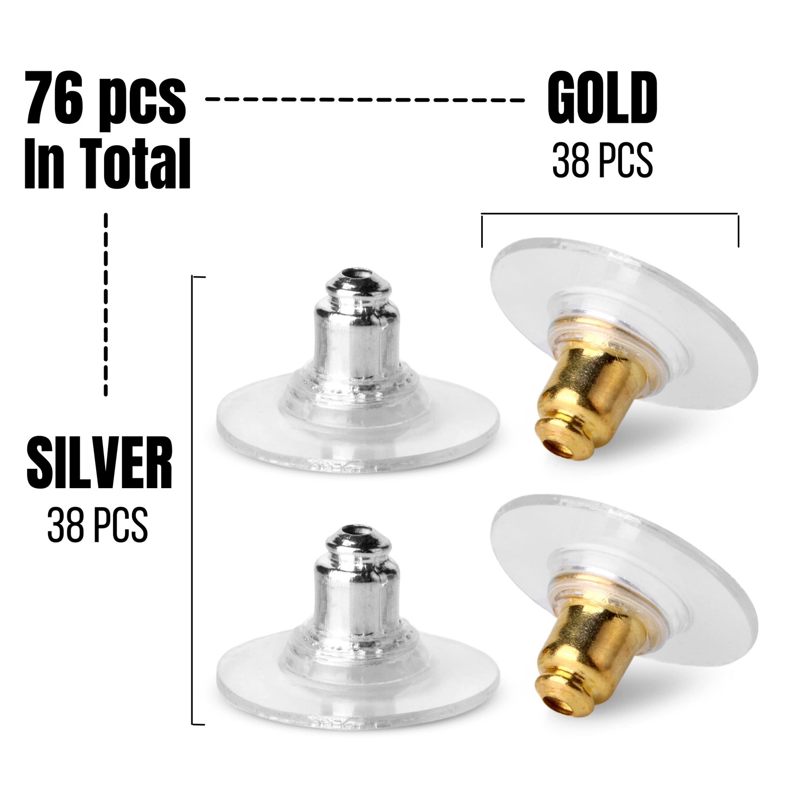 Mr. Pen Bullet Clutch Earring Backs – 76 Pcs, Gold & Silver, Rubber Backs for St