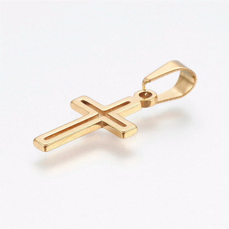 10 pcs Stainless Steel Golden Hollow Cross Pendants Charms 18x10x1mm Hole 6x3mm