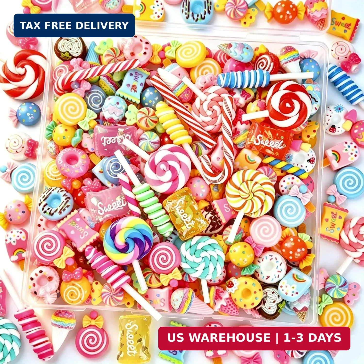 120Pcs Mixed Colors Cute Candy Slime Charms, Random Flatback Resin Fake Candy Ch
