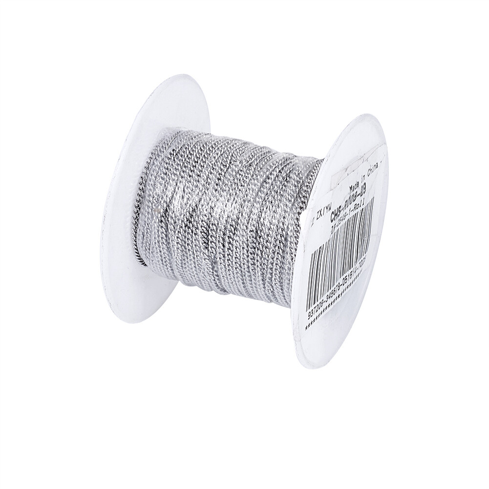 1 Roll Stainless Steel Curb Chains with Spool Unwelded Steel Color 2.4×1.9×0.5mm