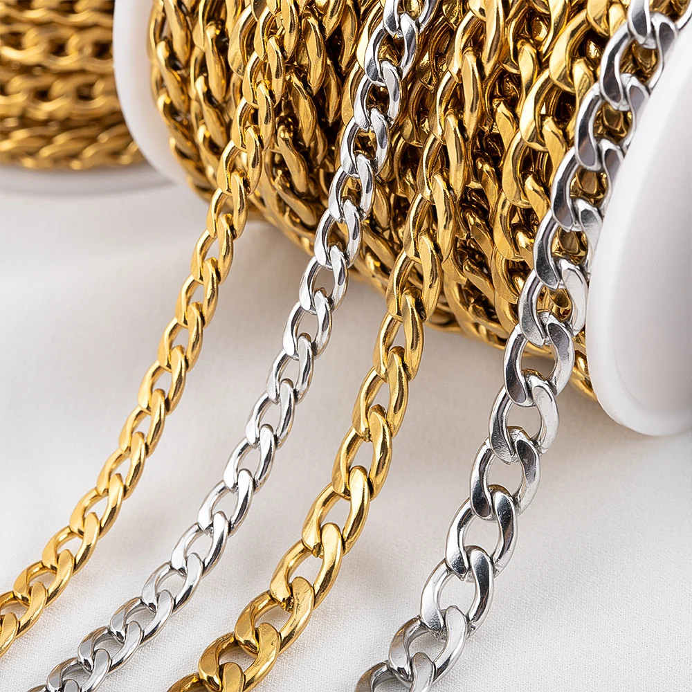 1Meter 2Meters 3-7Mm Stainless Steel Cuban Link Cable Chains for DIY Necklace Br