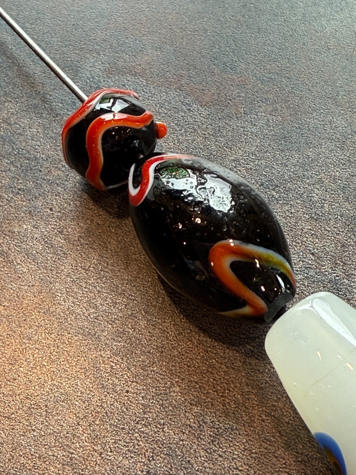 Beads 5 Art Glass Reds Blacks White Artisan Hand Made for Crafting Jewelry Makin