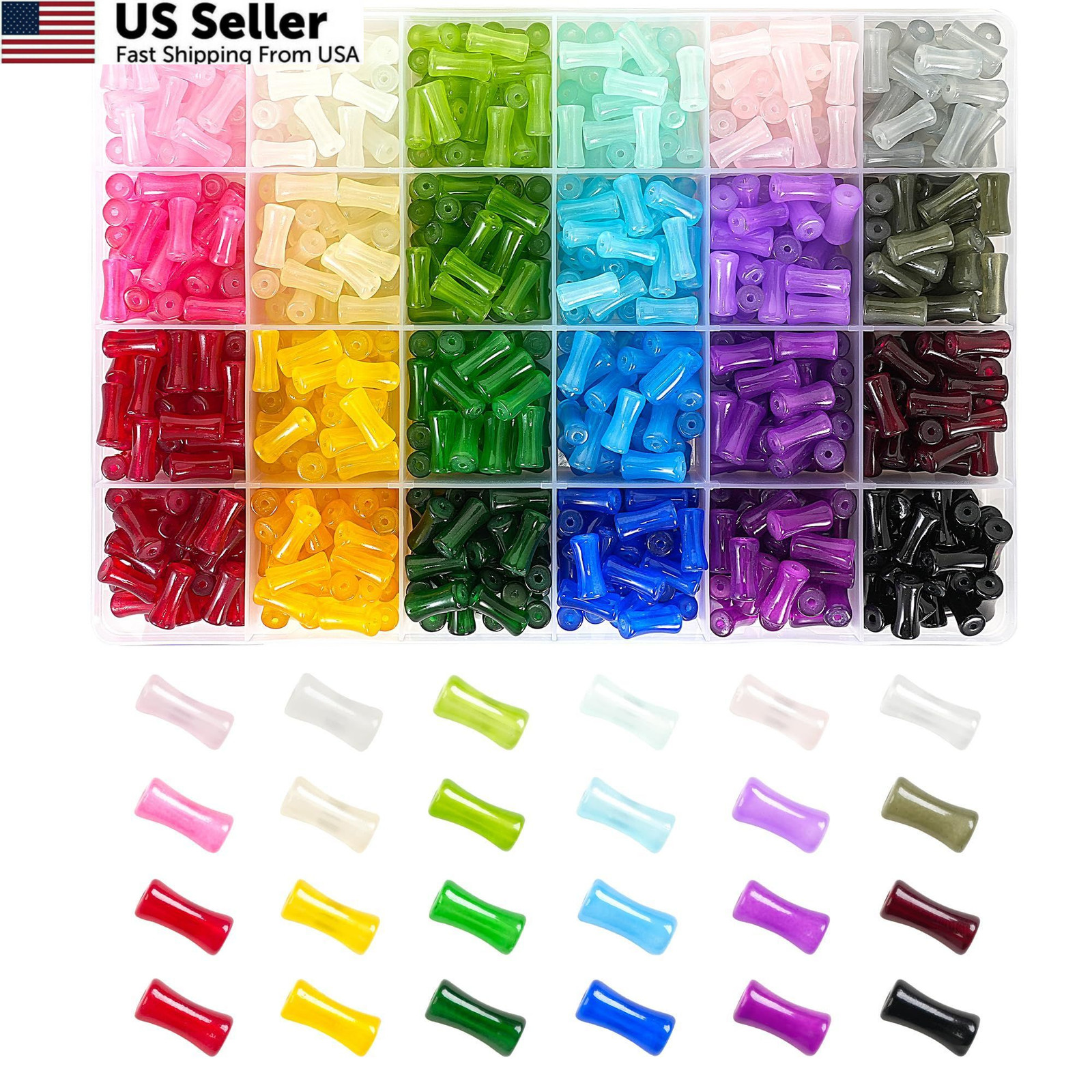 REVKI 6 * 12mm Glass Beads Bracelet Making Kit,600pcs 24 Colors Rice Style 1
