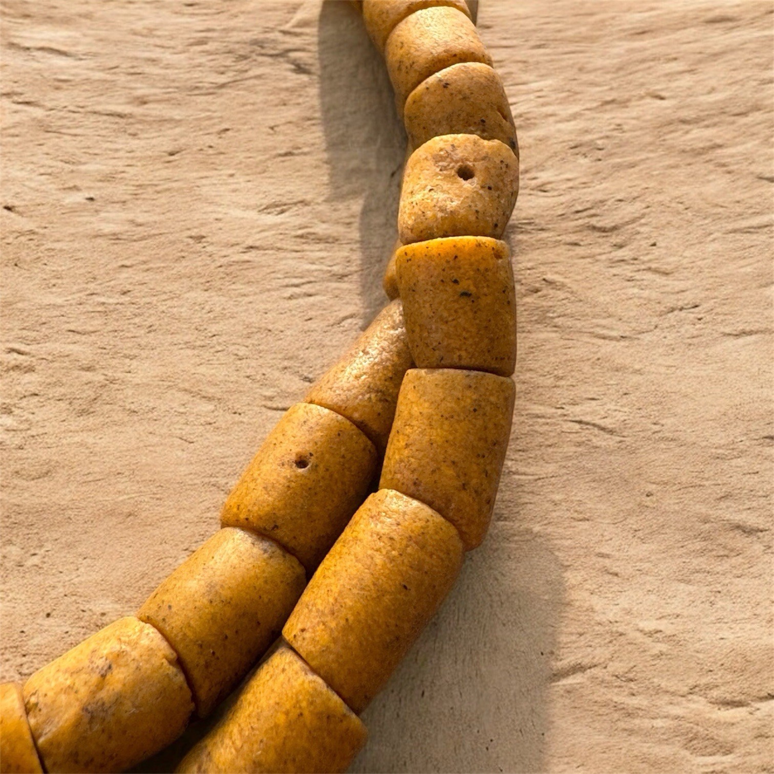 Vintage African Powdered Glass Trade Bead Strand Mustard Yellow – 70 Beads